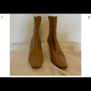 Prada Tan Short Leather Flat Toe Boots 35.5/5.5